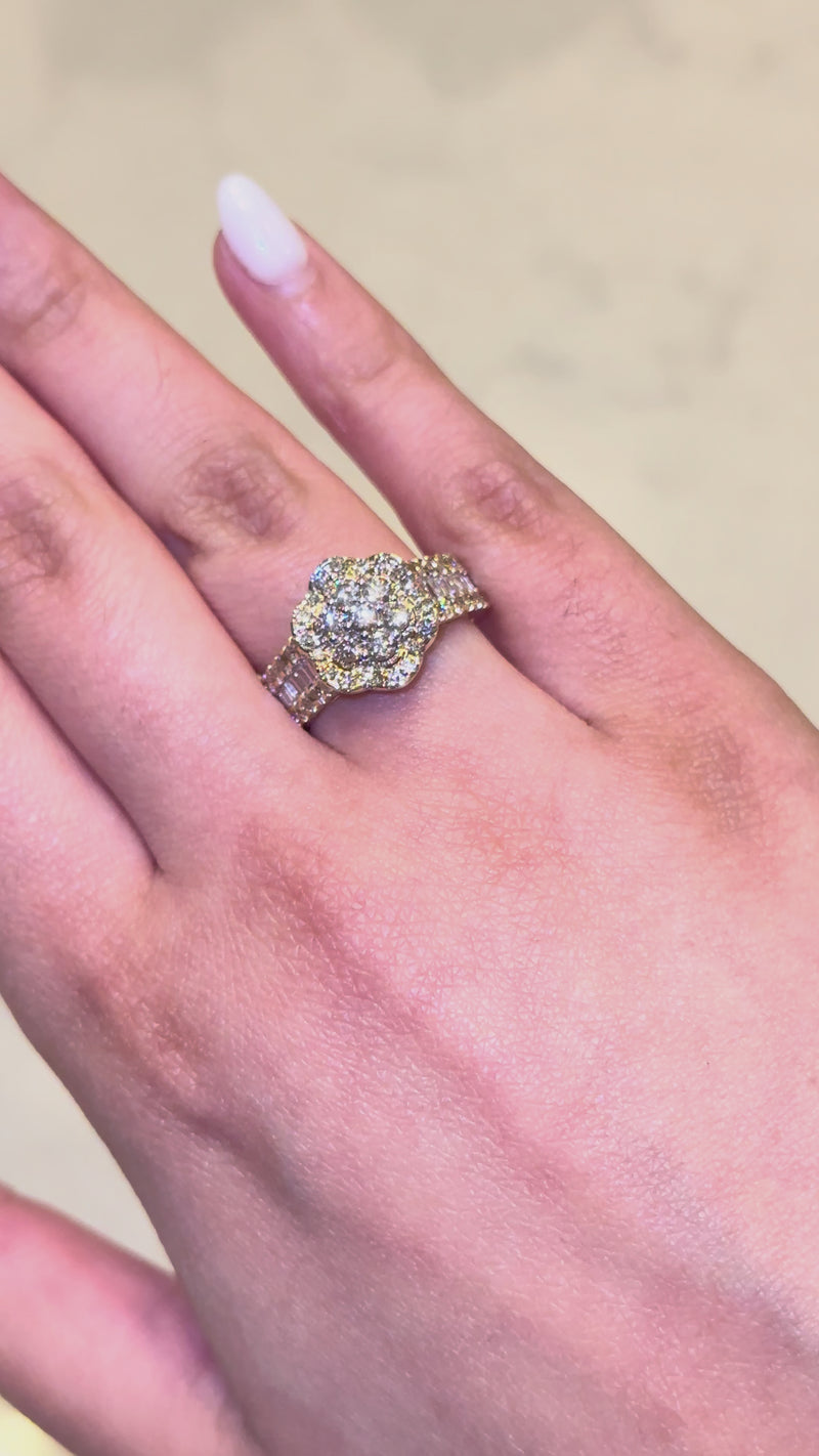 Real 10K Gold Diamond Womens Flower Ring