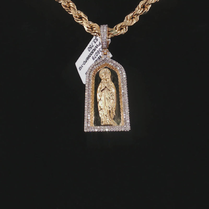 Real 10K Gold Diamond Virgin Mary Pendant