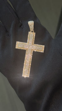 Real 10K Two Tone Gold Diamond Cross Pendant