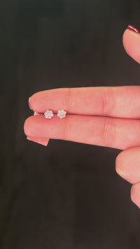 Aretes de flor con diamantes de oro de 10K auténtico