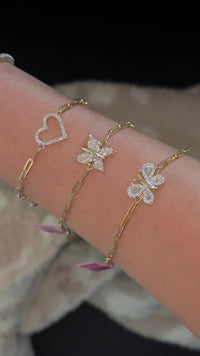 Pulsera de mariposa y corazón con diamantes de oro de 10 quilates auténtico