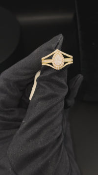 Anillo de pera con diamante de oro de 10 quilates auténtico