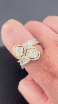 Real 10K Gold Diamond Double Heart Ring