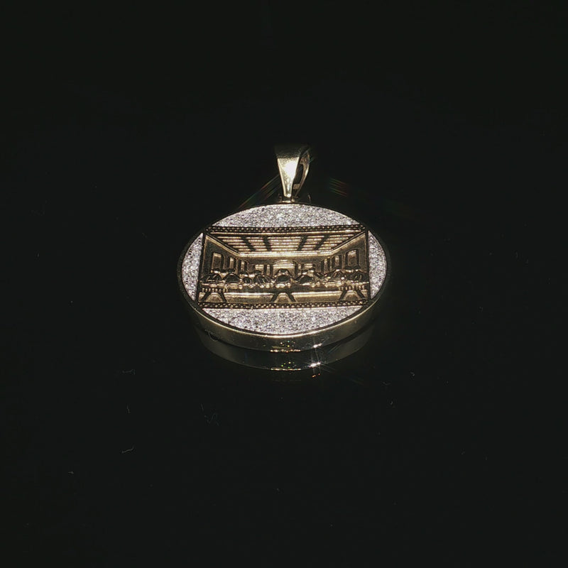 10K Last Supper Round Diamond Pendant