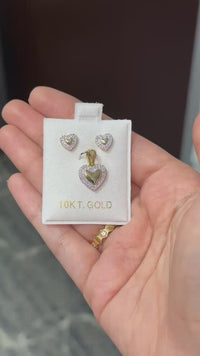 Juego de colgante de corazón con diamantes de oro de 10 quilates auténtico