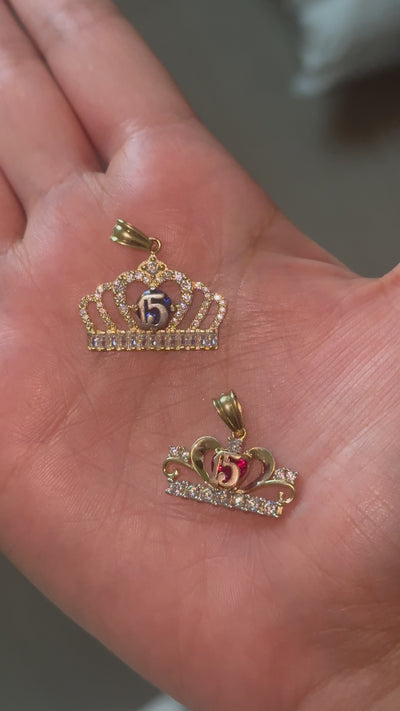 10K Real Gold Quinceañera Crown Pendants