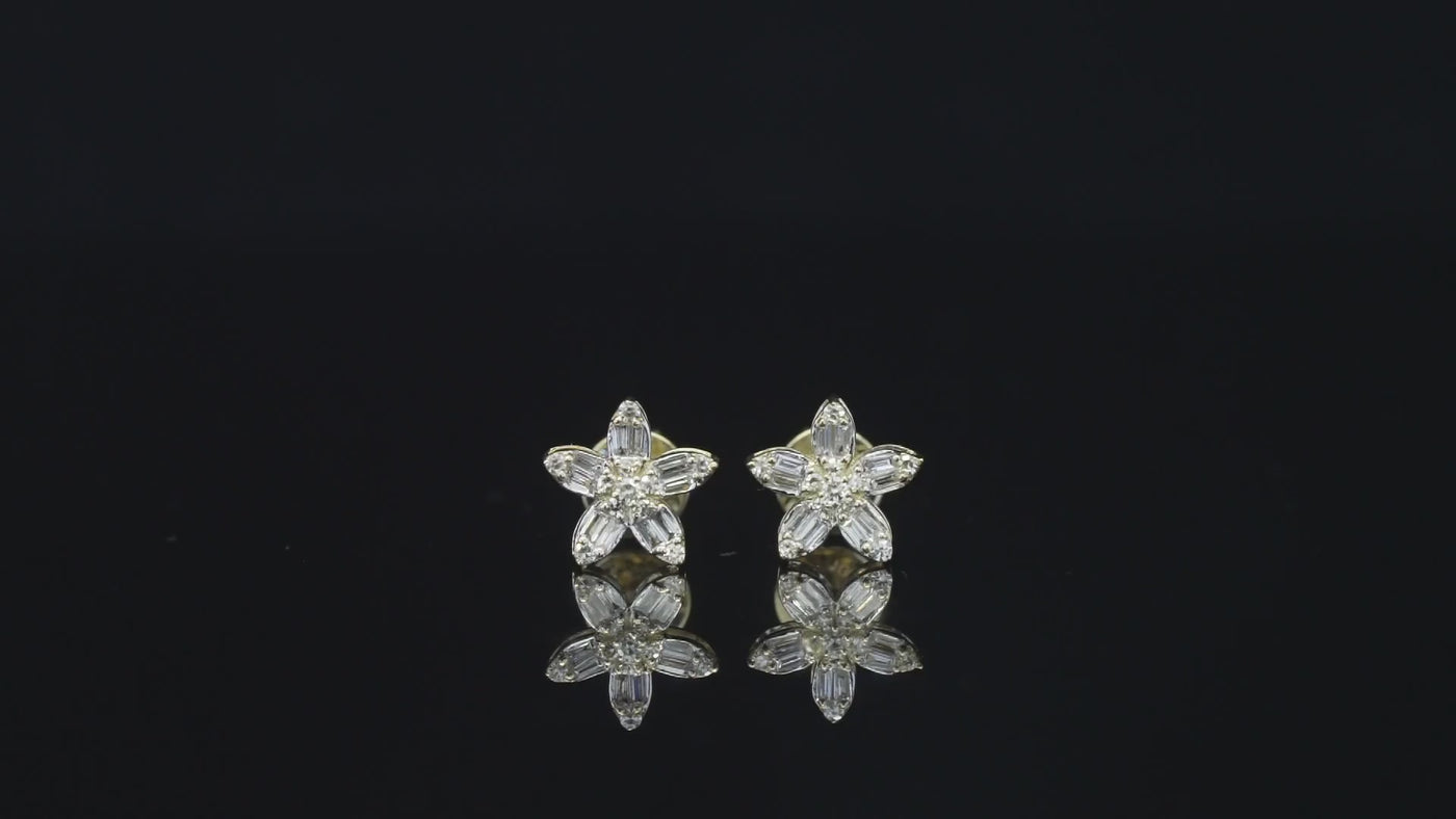 10K Yellow Gold Diamond Flowers Studs 0.21 ctw