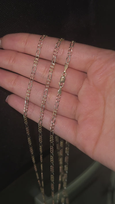 14K Solid Gold Tri Color Figaro Chains