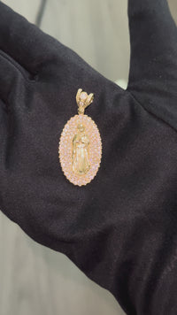 Real 10K Gold Virgin Mary Pendant Oval