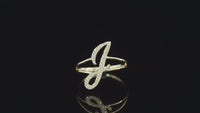 Anillo con letra J de oro 10K real y diamante