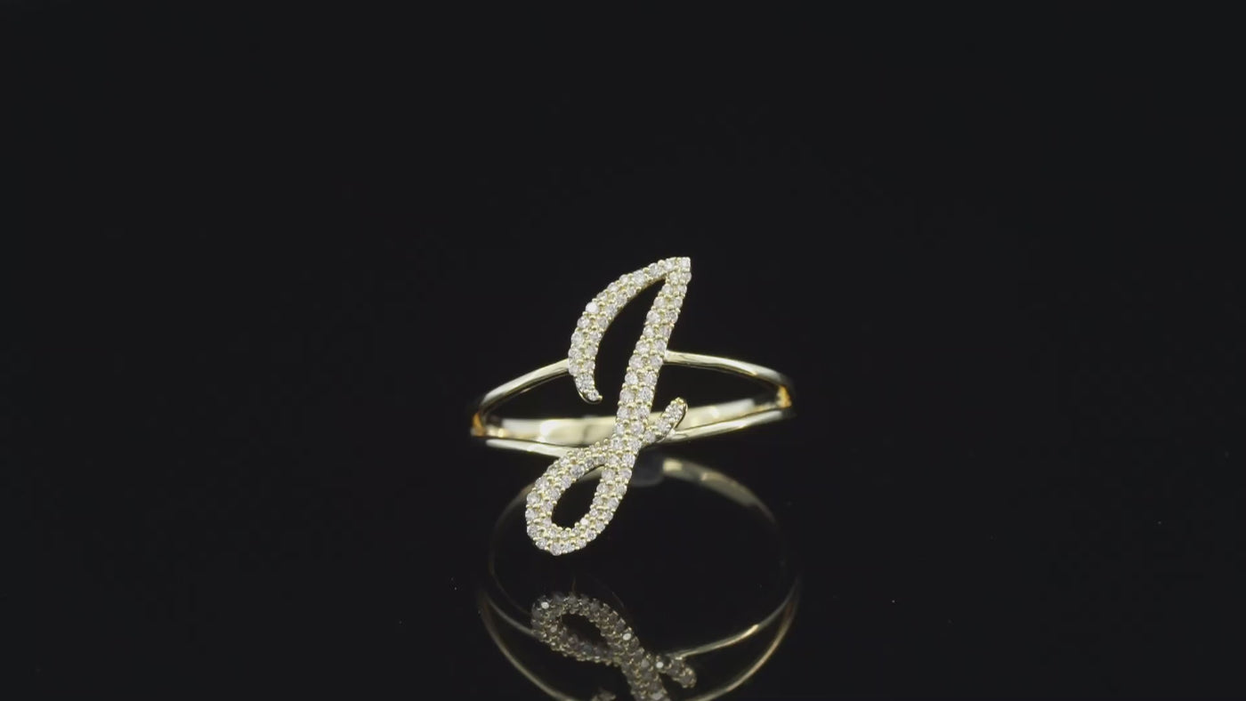 10K Gold Diamond Letter J Ring