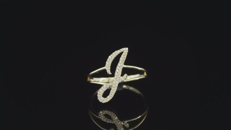 Real 10K Gold Diamond Letter J Ring
