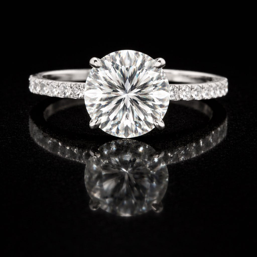 Anillo de diamante redondo de oro blanco de 14K real, 3.59 CTW